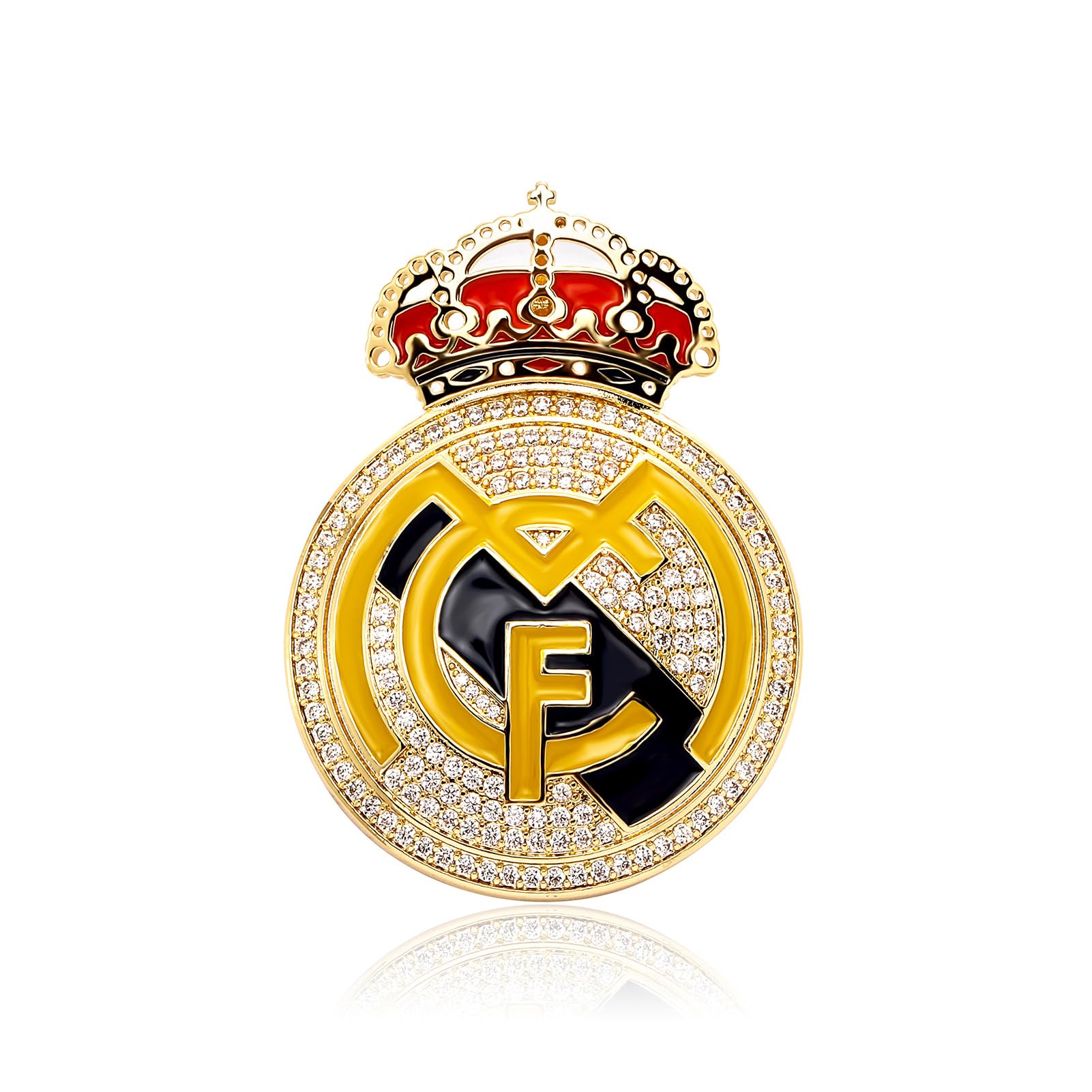Official Real Madrid Club Team Pendant – 14K Gold Plated Silver Sterling 925 Pendant Badge Necklace with Cubic Zirconia Diamonds for Men & Women – Premium Football/Soccer Fan Gift – Engraved Logo | International Football League (Real Madrid CF)