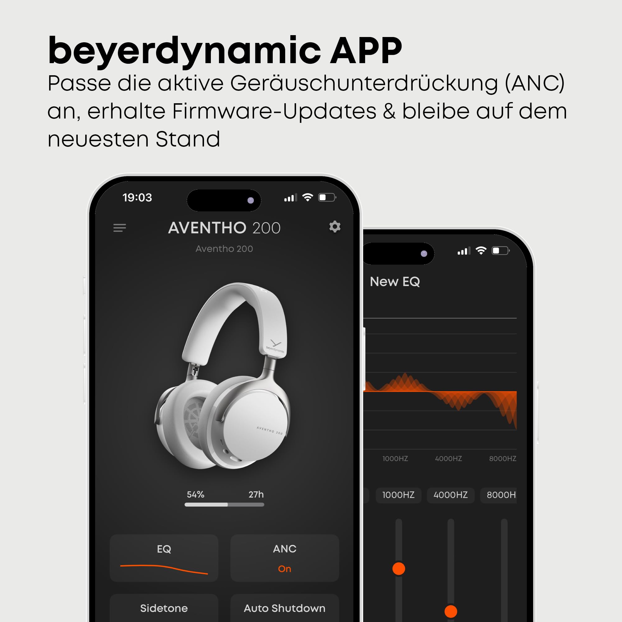 beyerdynamic AVENTHO 200 Wireless Over-Ear Kopfhörer mit aktiver Geräuschunterdrückung, 60 Stunden Akkulaufzeit, austauschbare Ohrpolster, Design in Nordic Grey - neues Update per App verfügbar