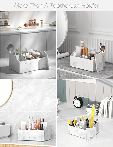 Miniatura 5 de Soporte eléctrico para cepillo de dientes y pasta de dientes para baño cepillos de dientes de mármol blanco Razor Qtip Stand Organizer - Organizador