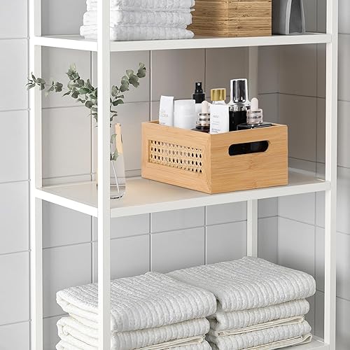 Miniatura 6 de LaMorée - Canasta de almacenamiento de ratán, cesta de almacenamiento tejida natural de bambú hecha a mano con marco de madera y asas, caja