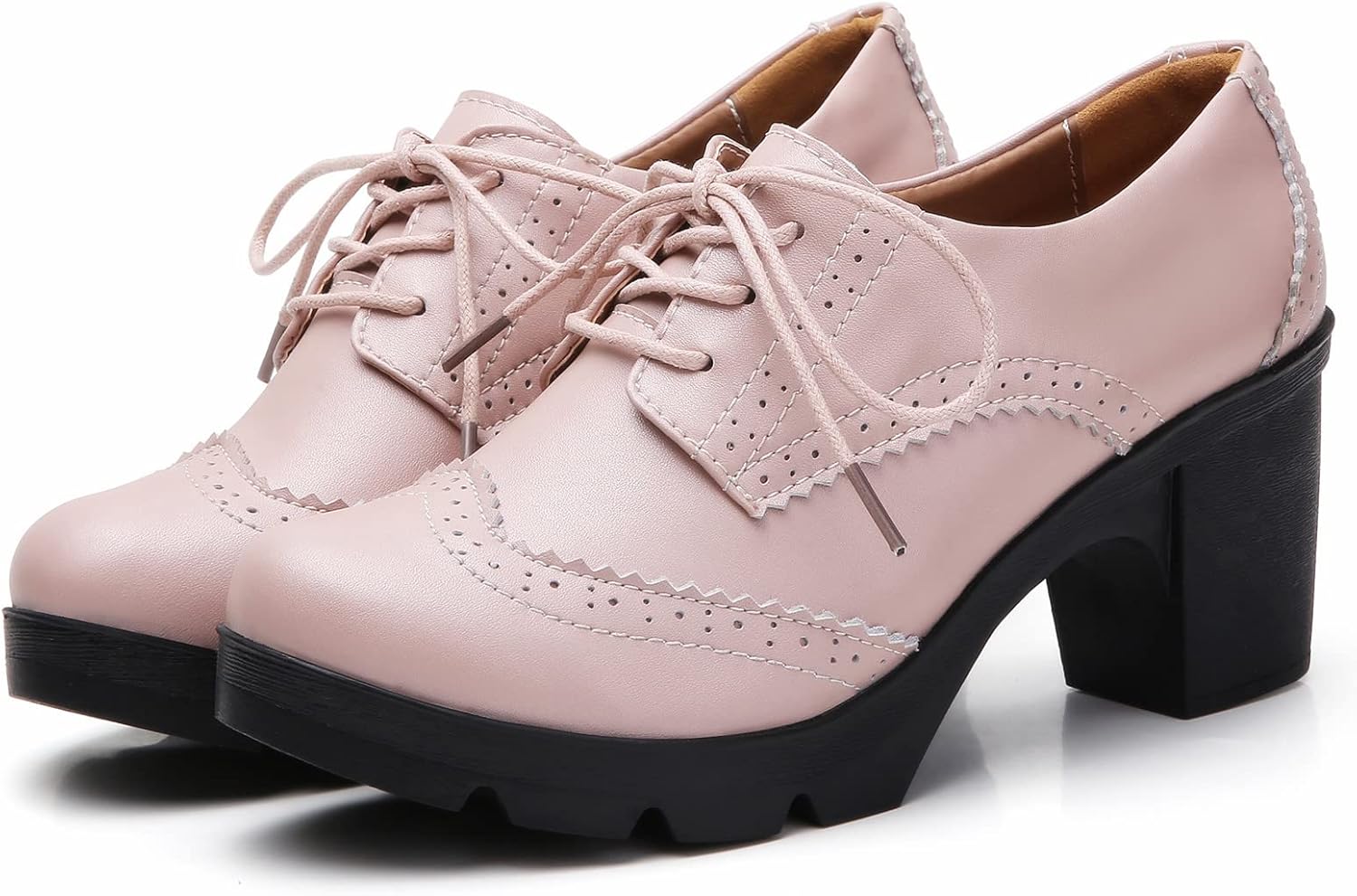 DADAWEN Women's Classic T-Strap Platform Mid-Heel Square Toe Oxfords Dress Shoes - Image 6