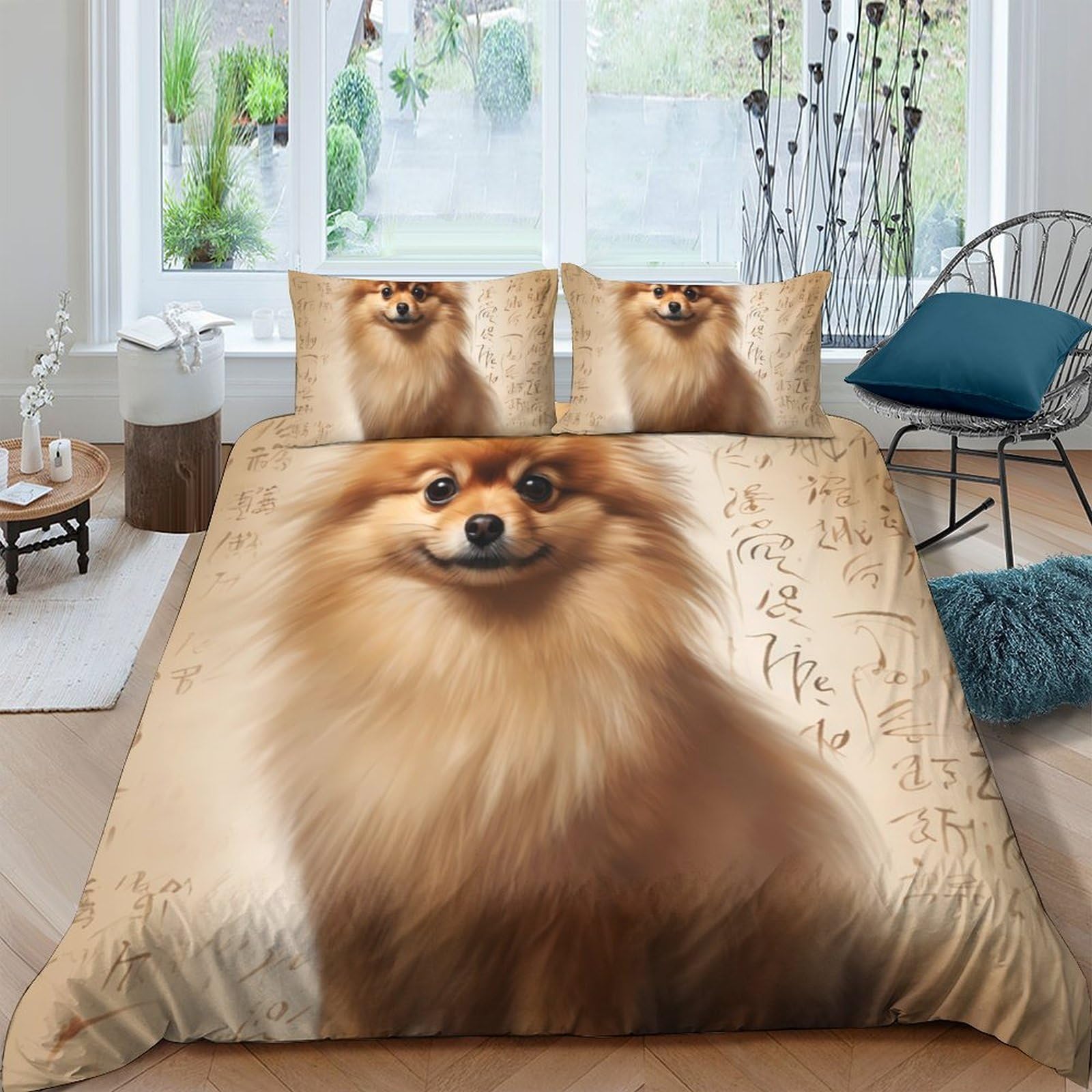 Ctjqhvkz Style-10 3D Printed Fluffy Pomeranian Fitted Sheet Microfiber Soft Anti-Slip Dog Bed Sheet For Bedroom Guest Room Decor Single（135X200cm）