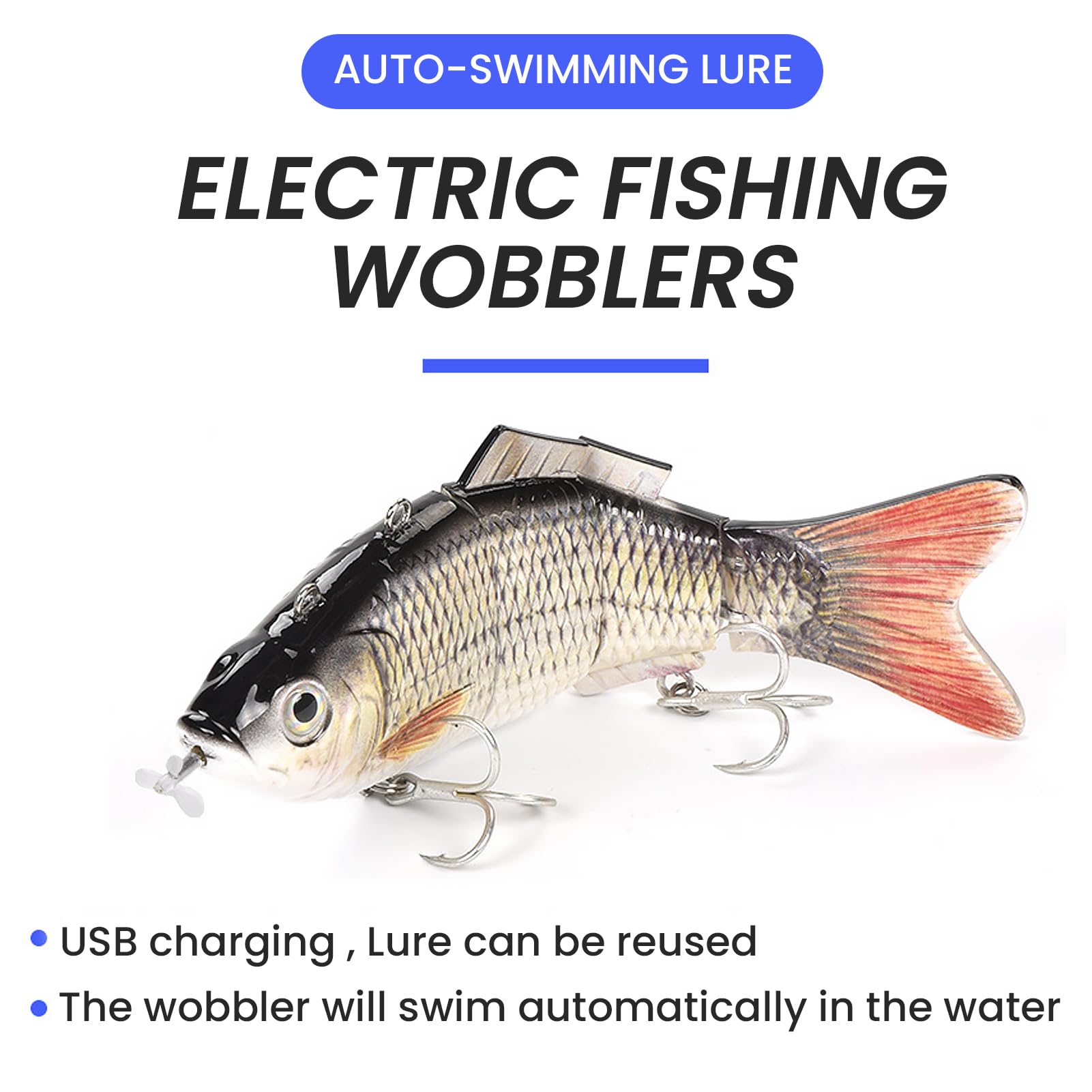 Leurre de pêche électrique robotique multi-articulé rechargeable USB avec lumière LED verte pour brochet perche truite