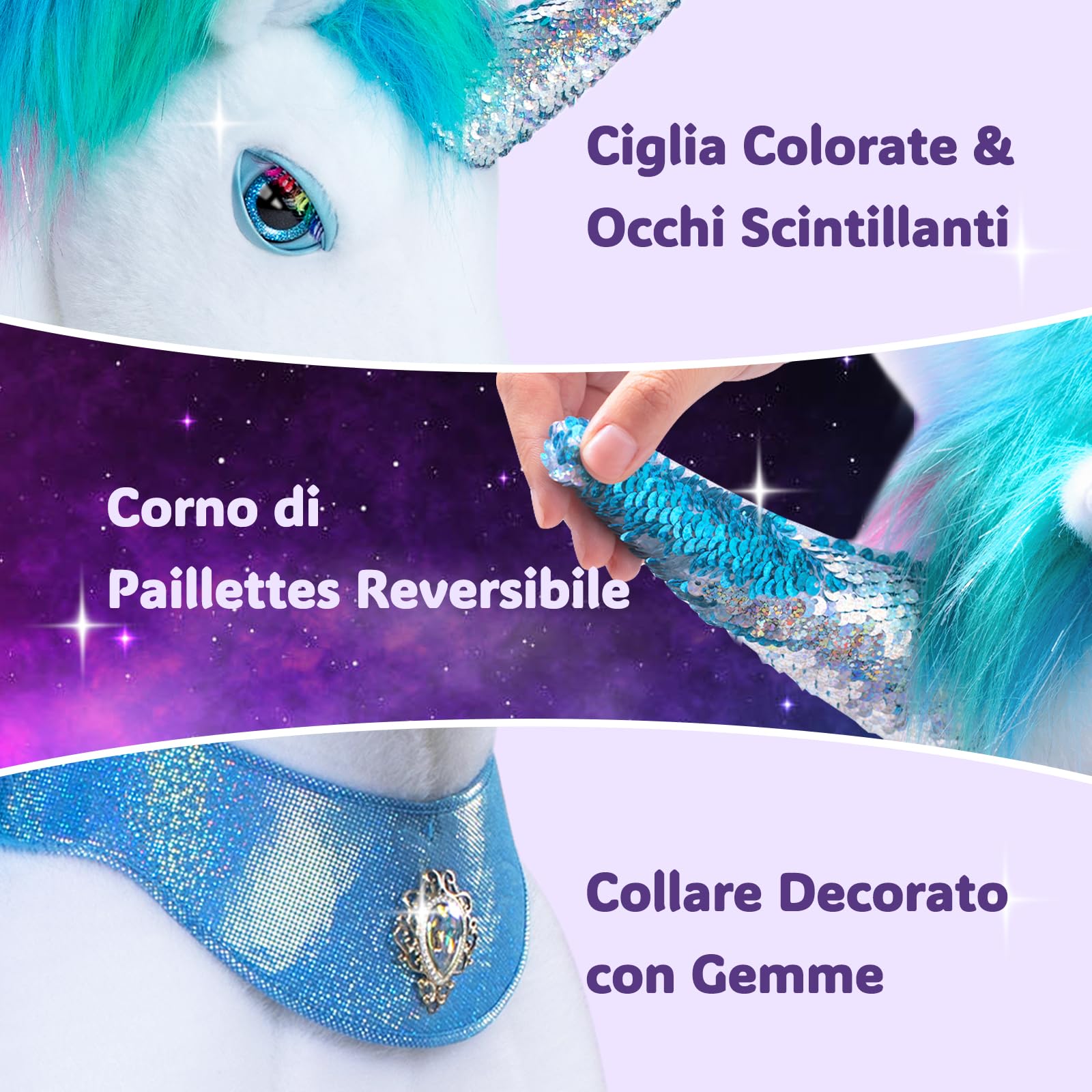 PonyCycle Unicorno su Ruote di Peluche per Bambini 3-4 Anni, Unicorno Cavalcabile con Suoni, Unicorno Meccanico Cavalcabile Modello Y Avanzato, Regalo di Compleanno per Bambine - Y354