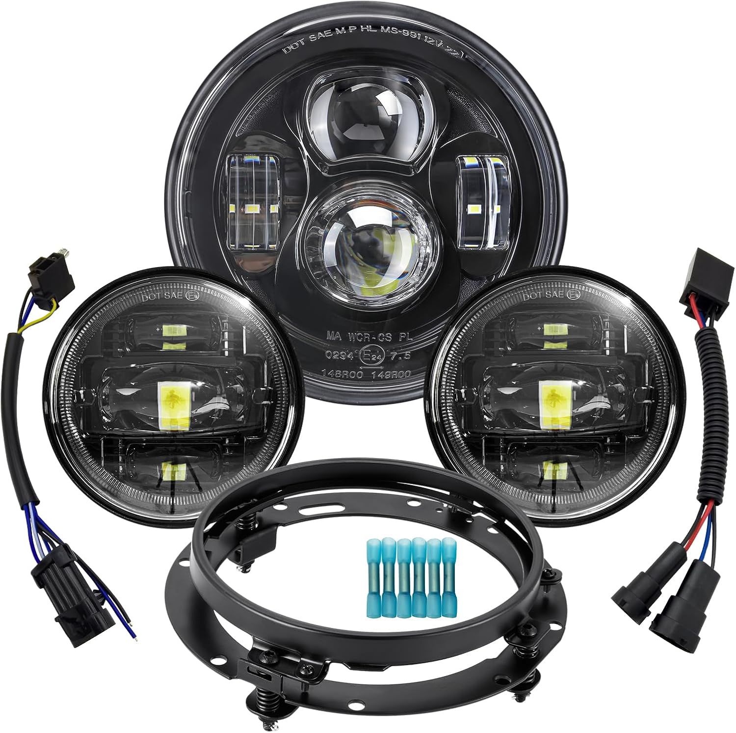 Black 7" inch LED Headlight Fog Passing Lights Motorcycle Lamp Compatible with Harley Davidson Touring Road King Ultra Classic Electra Street Glide Tri Cvo Heritage Fat Boy Softail