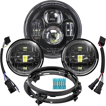 Black 7" inch LED Headlight Fog Passing Lights Motorcycle Lamp Compatible with Harley Davidson Touring Road King Ultra Classic Electra Street Glide Tri Cvo Heritage Fat Boy Softail