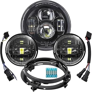 Black 7" inch LED Headlight Fog Passing Lights Motorcycle Lamp Compatible with Harley Davidson Touring Road King Ultra Classic Electra Street Glide Tri Cvo Heritage Fat Boy Softail