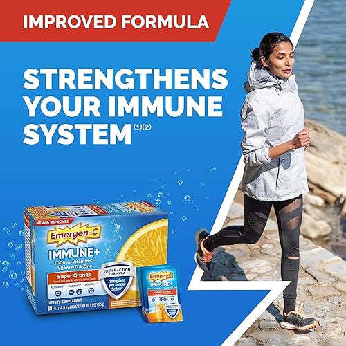 Miniatura 2 de Sistema de apoyo inmunológico Emergen-C, suplemento dietario, bebida con vitamina D, 1000mg de vitamina C, paquetes de 0.33onzas (sabor naranja, 30