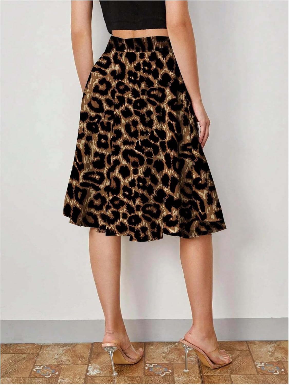 SweatyRocks Skirts for Women High Waist Leopard Print A Line Midi Skirt - Image 2