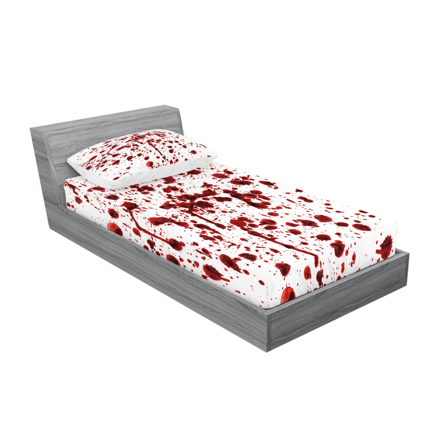 Ambesonne Bloody 2 Pack Fitted Sheet & Pillow Sham Set, Splashes of Blood Scary, 4 Pcs Bedding Decor, Package Contains 2 Twin Size Fitted Sheets & 2 Pillow Covers, Scarlet White