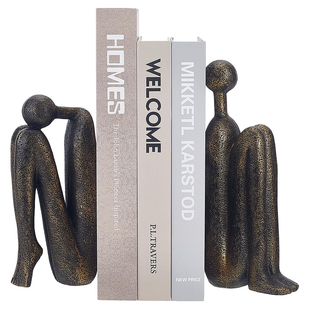 Serre-livres penseur abstrait en résine noire WADORN pour étagère de salon