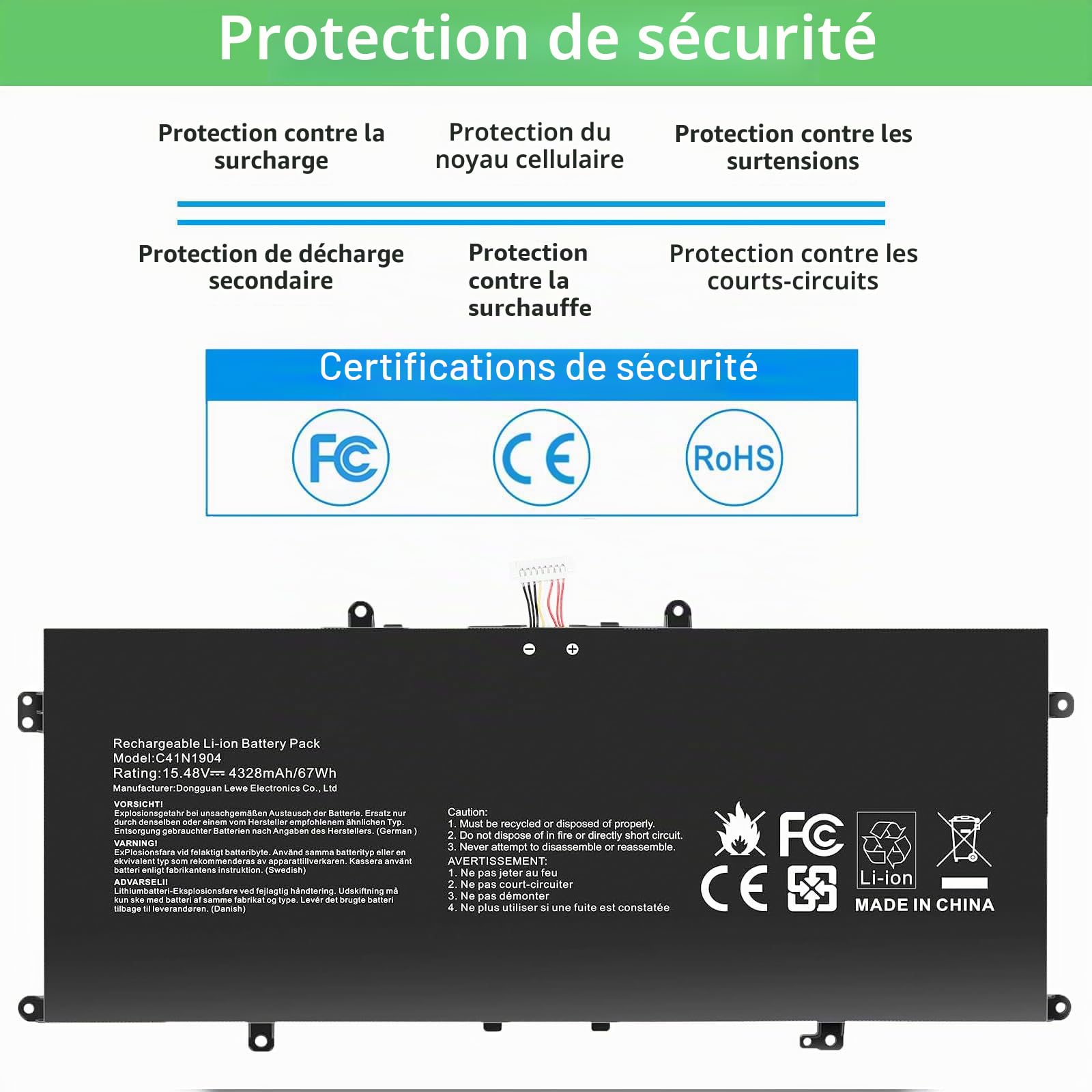 C41N1904 C41N1904-1 Batterie de remplacement pour ordinateur portable Asus Zenbook 13 UX363EA UX363JA UX393EA UX325EA UX325JA 14 UX425EA UX425JA UM425IA UM325SA BXX 325EAA. VivoBook S14 S435