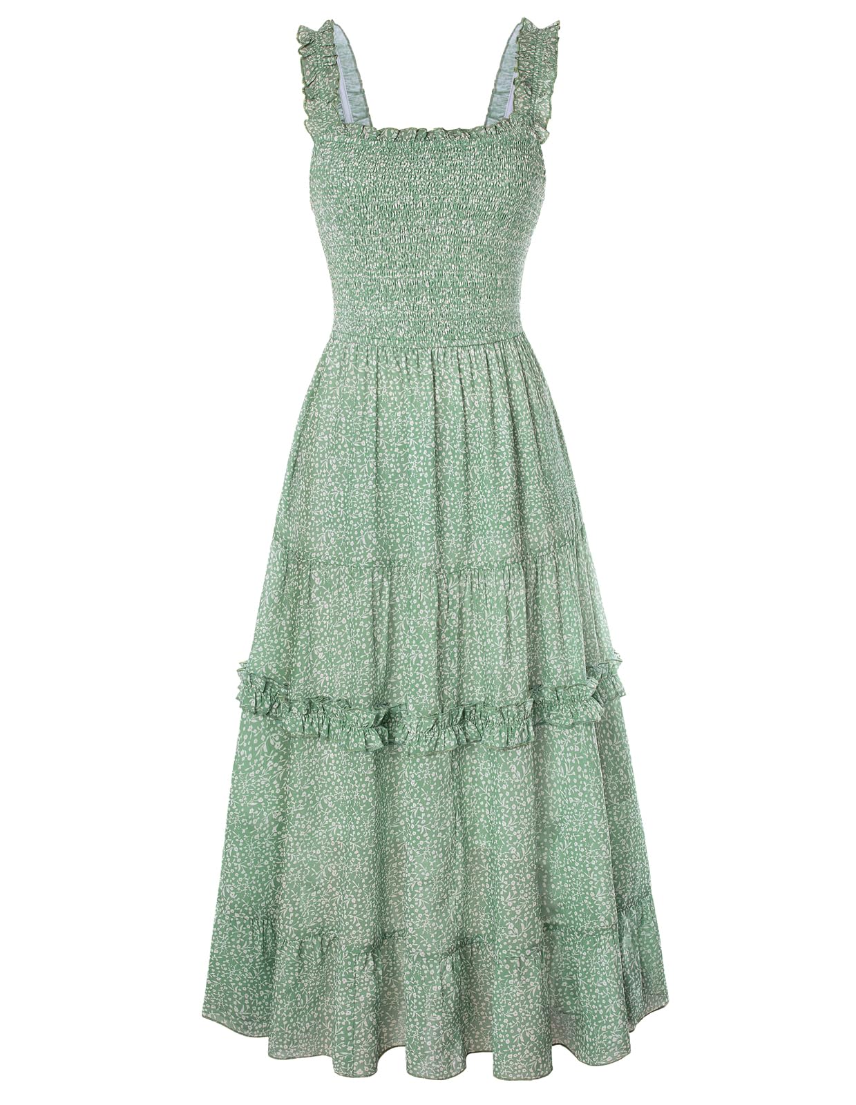 Floral Dress - S - Green White Flowers