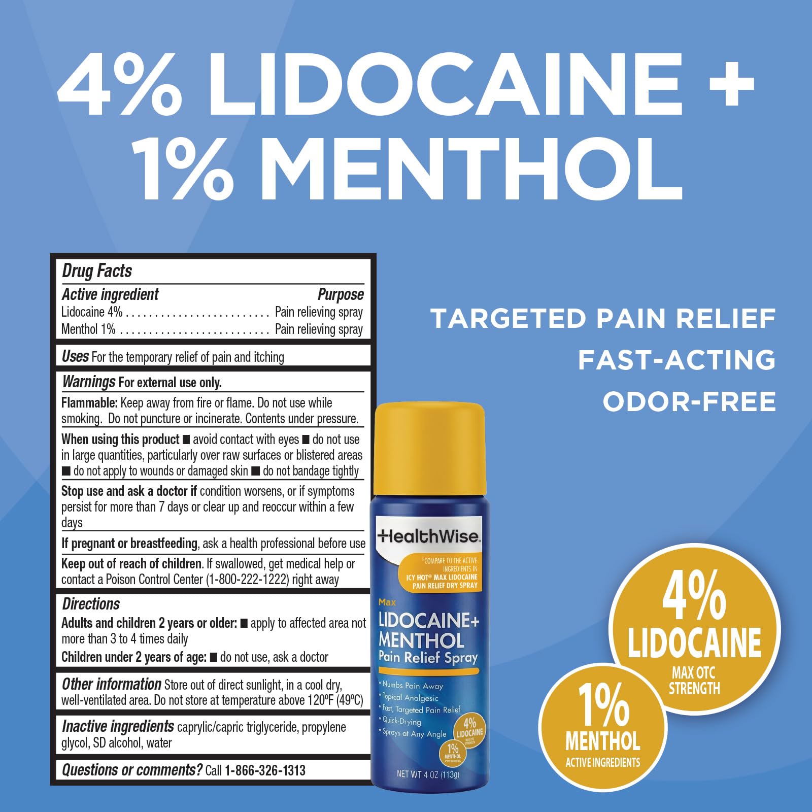 HealthWise 4% Lidocaine + 1% Menthol Pain Relief Spray, 4 oz — Amazon image 2