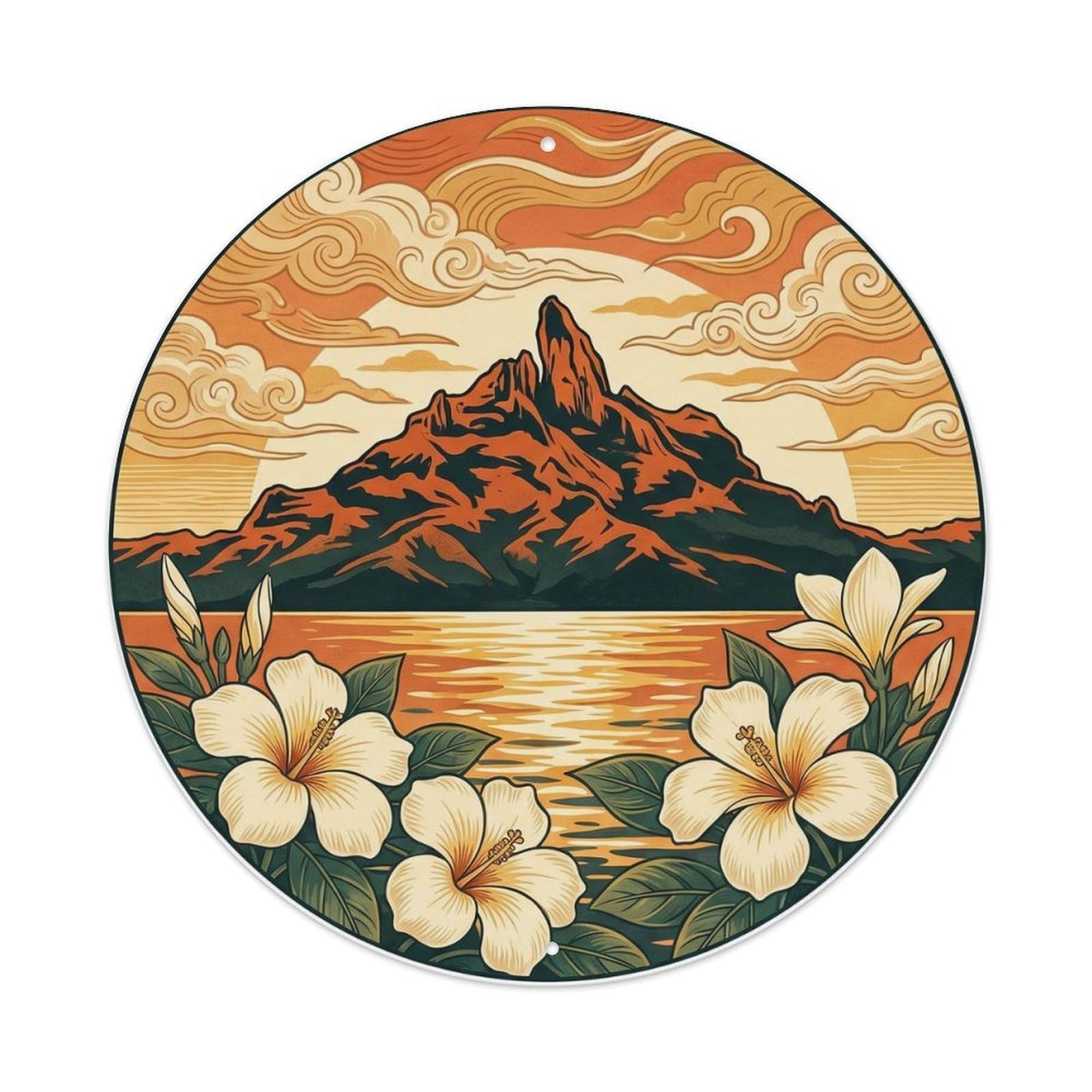Olhnbad Style Sunset Tiare Borabora Otemanu Lagoon Culture Metal Tin Sign