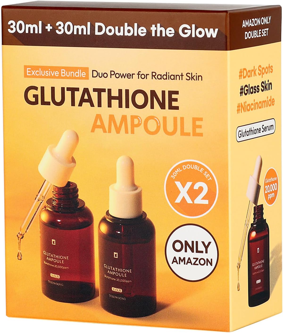 TOSOWOONG Glutathione Serum with 20,000ppm Glutathione, Niacinamide and hyaluronic acid, Dark Spot, Improve skin elasticity, Revitalize complexion, Korean Skincare, 2.02 fl. oz.