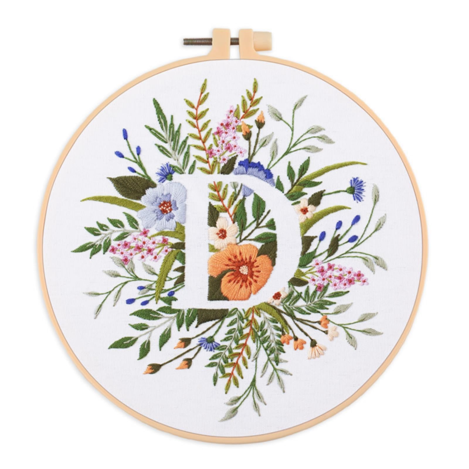 Abillyn Embroidery Starter Kit English Letter D and Flowers Stamped with Printed Pattern Cross Stitch Embroidery Kits (Letter D)