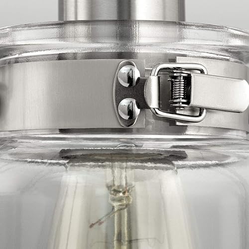 Miniatura 10 de Calhoun Collection - Lámpara de baño de cristal transparente con 3 luces, níquel cepillado