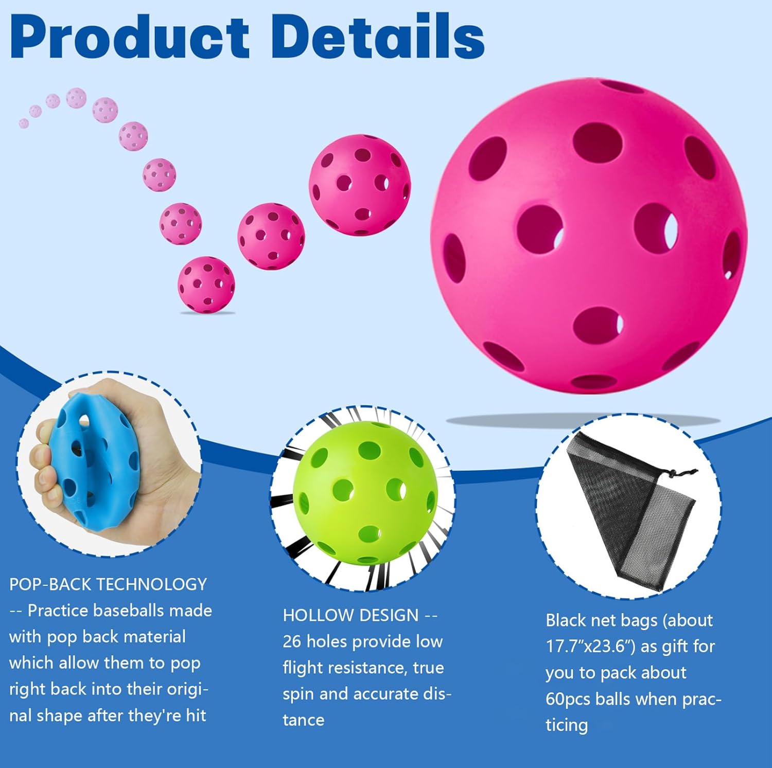 Mototo 12/30/60 Practice Baseballs for Hitting, 2.8 Inch Plastic Soft Baseballs for Practice Lightweight Soft Ball Hollow Training Softball for Sport Pitching Batting
