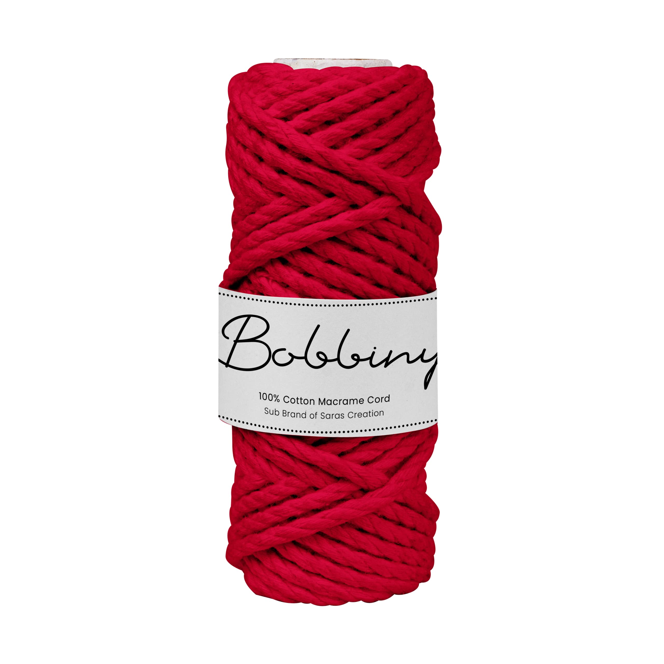 BOBBINY 3 Ply Twisted Macrame Cotton Cord Dori (Roll Packaging) Thread For Macrame DIY And Other Projects | Red | 3Mm, 10 Meter, 1 Count