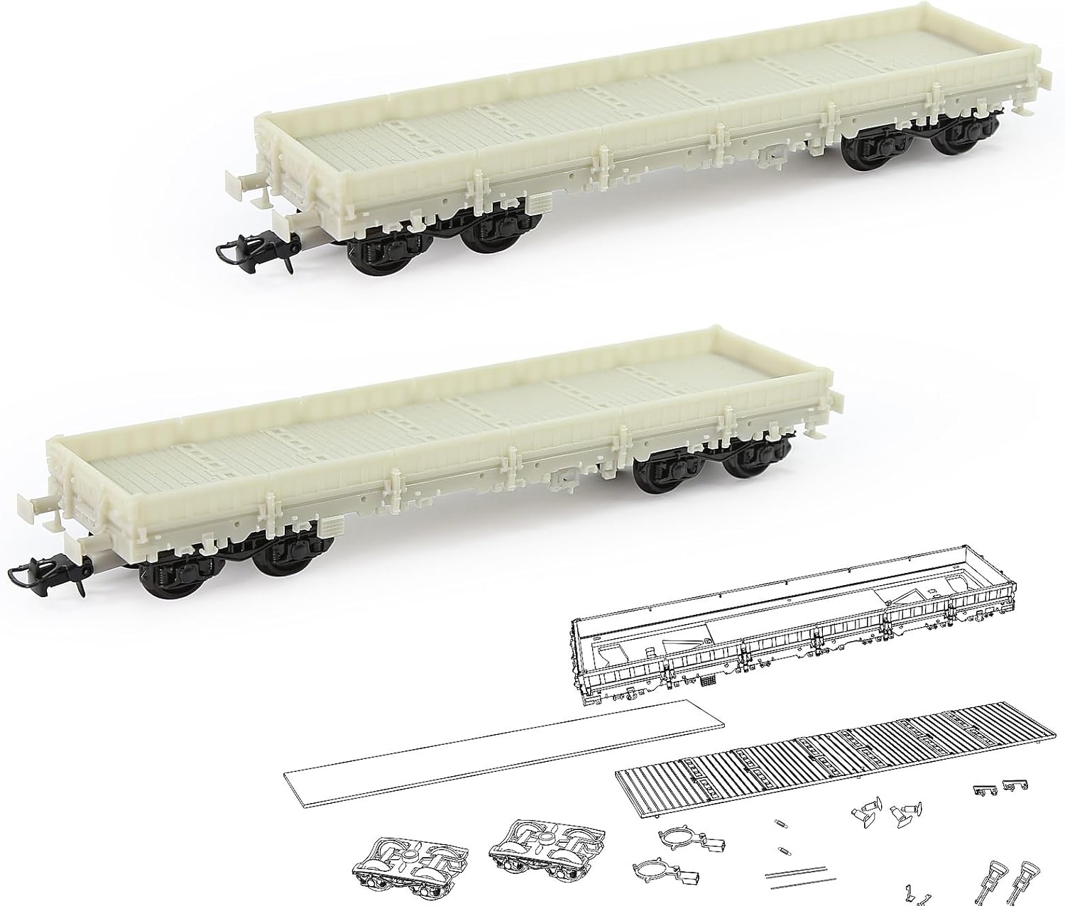 Evemodel C8764JJ 2 Units HO Scale 1:87 Blank Unpainted Unassembled 40' Low-Side Flat Car