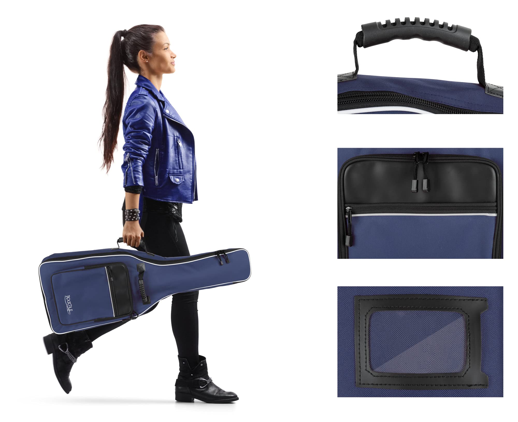 ROCKTILE Custodia Per Chitarra Classica 1/2 (gigbag imbottito, imbracatura zaino, 2 tasche esterne) blu