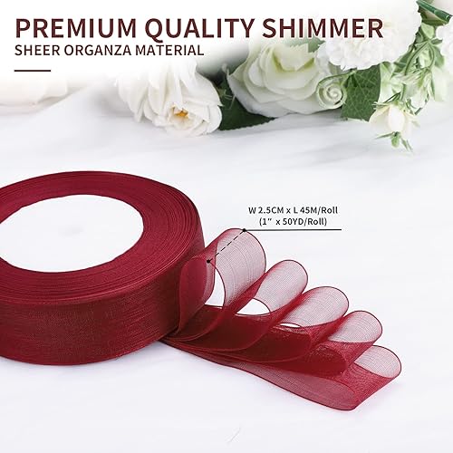 Miniatura 2 de molshine Cinta de organza transparente brillante de 50 yardas x 1 pulgada, cintas de tela de gasa para ramos de guirnaldas, lazo, boda, envoltura de