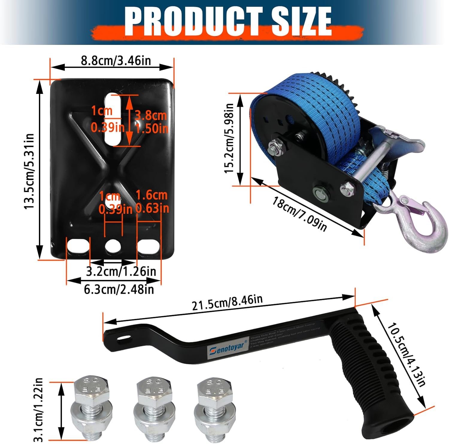 Heavy Duty Boat Trailer Winch,HandCrank Winch 1600lbs Capacity with 26FT Strap,2-Way Ratchet 4:1 Gear Switchable Hand Crank Winch for Boat,Trailer,Truck,RV,ATV and Jet Ski