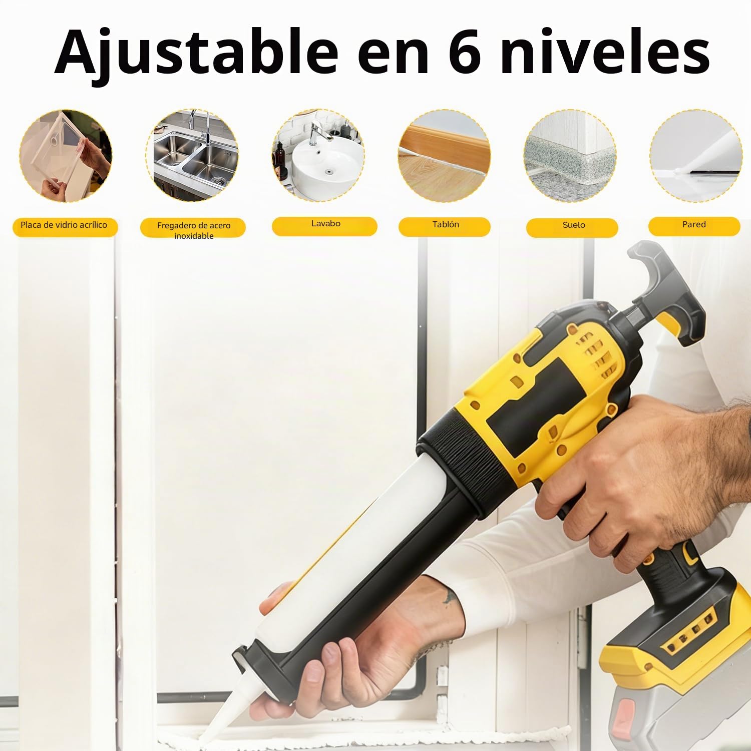 Pistola de cartuchos de batería compatible con batería Dewalt de 20 V, pistola de calafateo eléctrica con luz LED y velocidades ajustables, batería de pistola de silicona para cartuchos de 300 ml (sin