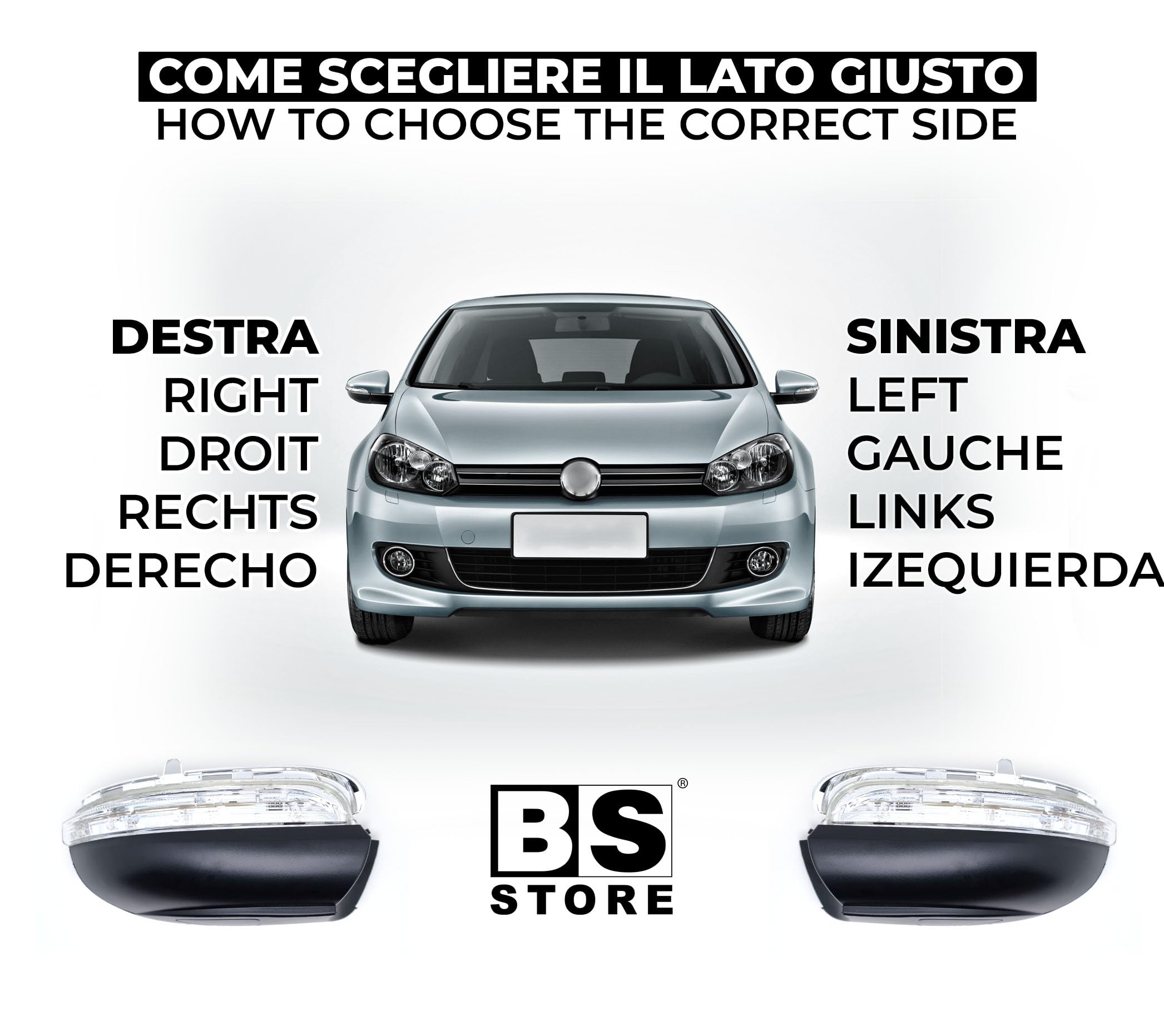 BSSTORE Freccia Specchietto Laterale LED per GOLF VI 2010-2012, TOURAN I 2010-2015 (Sinistra - Lato Conducente)