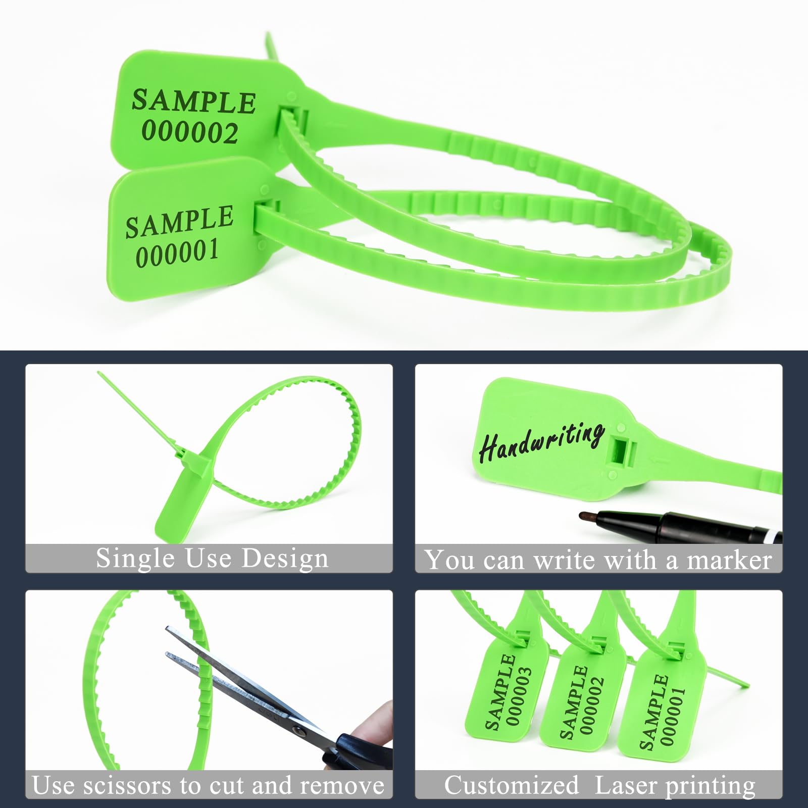 Etichette in plastica, timbri autobloccanti a prova di manomissione, confezione multicolore da 100 o 500 pezzi (verde, 500 pezzi)