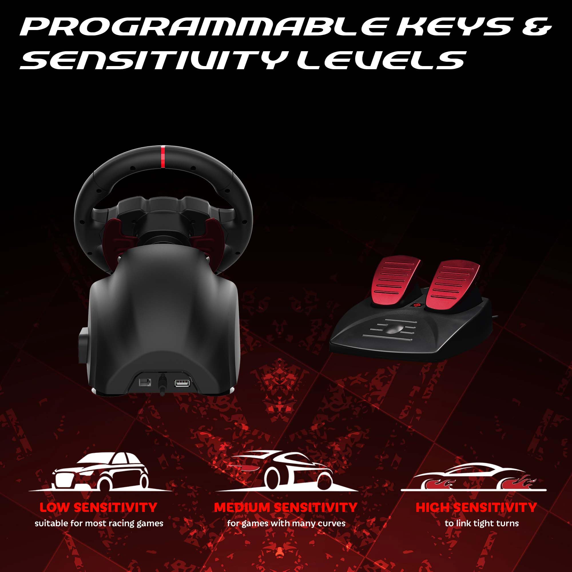 Subsonic - Volant Superdrive 220RS - Switch 2/Switch, PS4, PC, Xbox - Noir | Volant de Course Double Joysticks pour GTA 6 - LED - Vibrations - Diamètre 22 cm, Rotation 180° - Livré avec Pédales