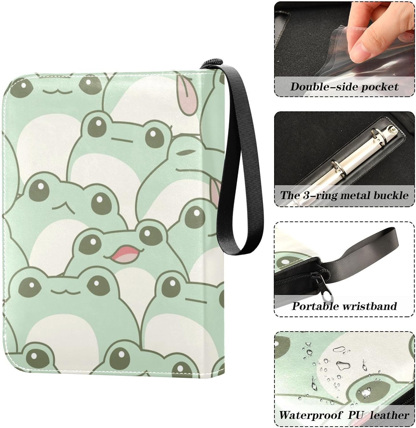 Cute Frog Pattern Binder 4-Pocket, 400 Pockets Trading Cards Holder Games Albums Storage Organizer Case for Football, Baseball