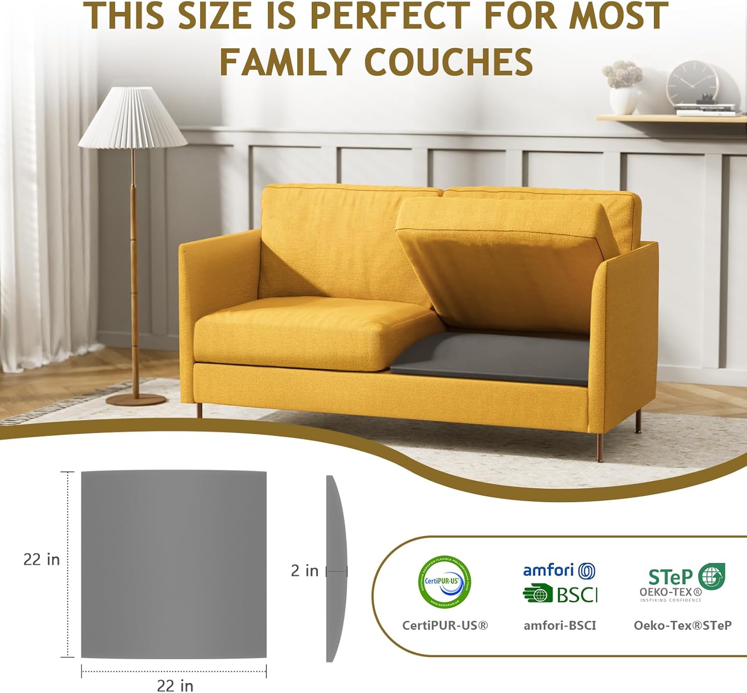 couch cushion support for sagging seat, 22x22x2 inches high-density foam sofa cushions support, under cushion sag repair, grey set of 2 22"l x 22"w x 2"h grey-2pcs