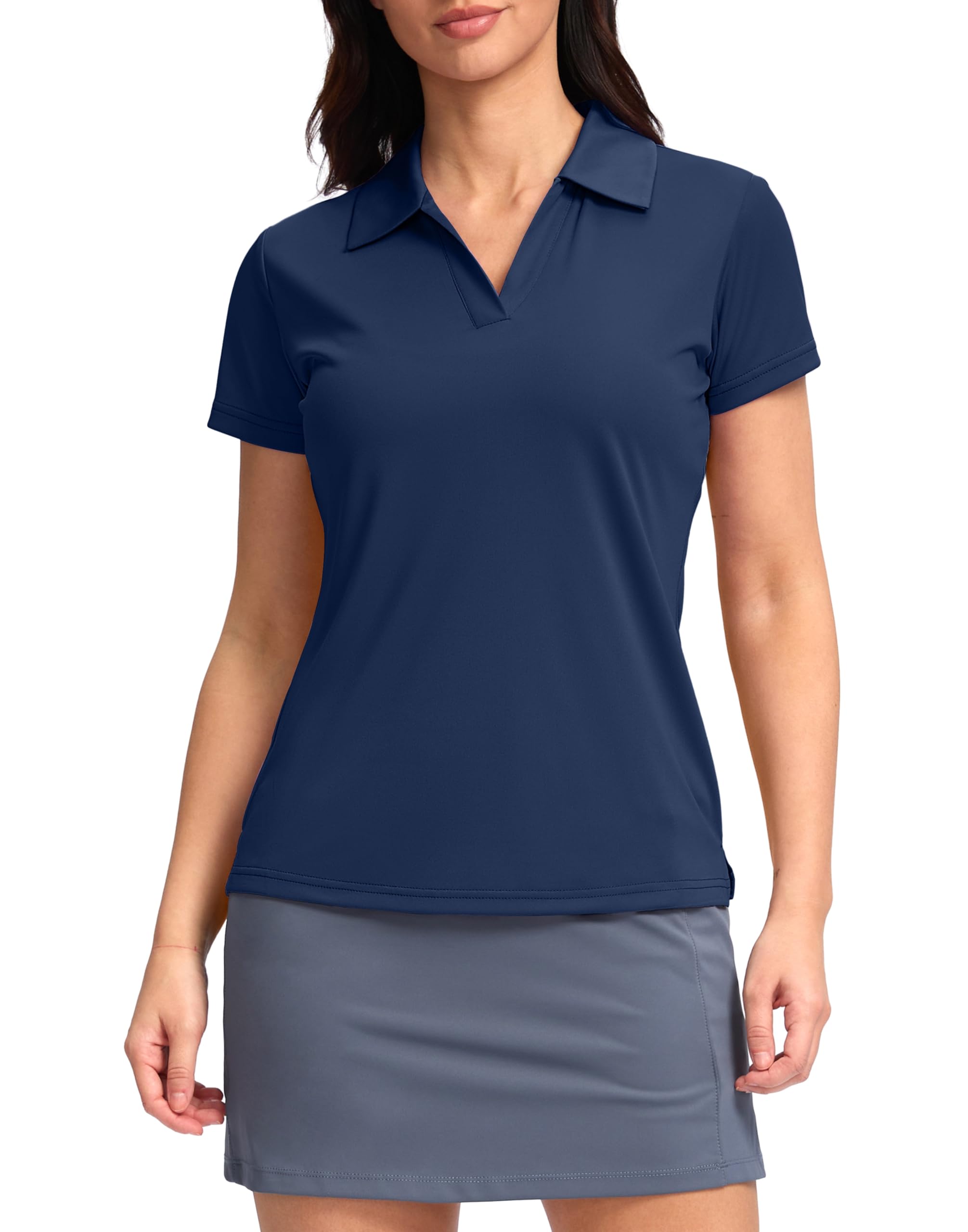SANTINY Women's Golf Shirt Collared V-Neck Casual Work Tennis Tops UPF50+ Collared Polo Shirts for Women