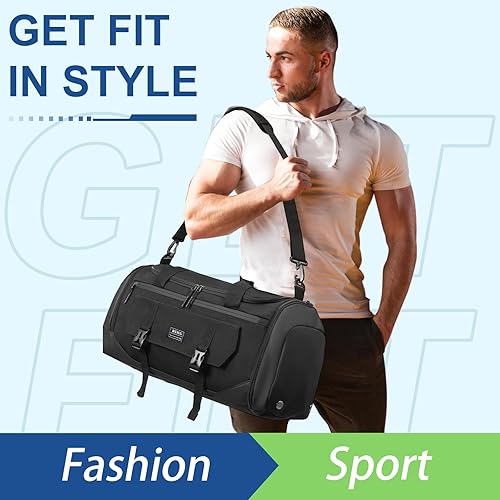 Miniatura 6 de BSHG Bolsa de deporte para hombres y mujeres con compartimento para zapatos y bolsillo húmedo, bolsa de lona deportiva, bolsas de entrenamiento