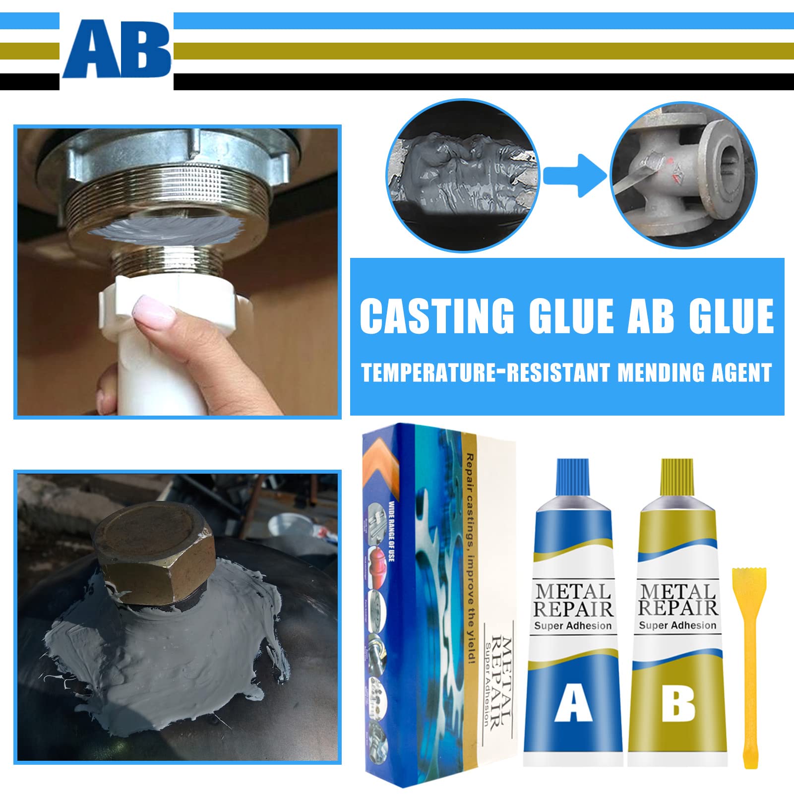 Colla Bicomponente per Metallo, Metallo Liquido, Bicomponente per Plastica, Resistenza Al Calore per Saldatura a Freddo Pasta per Riparazioni -100g