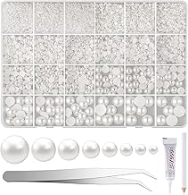 NACHLYNN 12000 Pcs Flat Back Pearl 8 Sizes Flatback Pearl Beads Half Pearl Bead Half Round Pearls for Crafts Embellishment Shoes DIY Phone Case Making