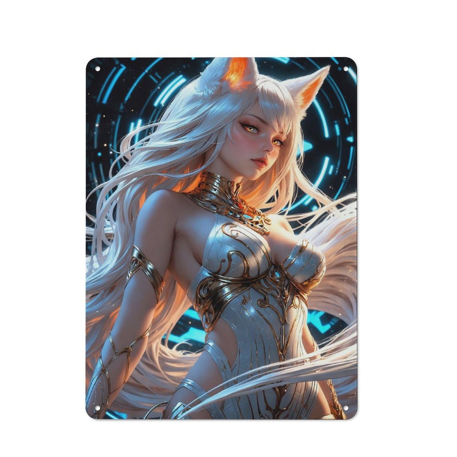 Anime Fox Girl with Background Tin Sign 40x30cm, Garage Style Workshop Wall Decor for Garage, Workshop, Shed Or Utility Room