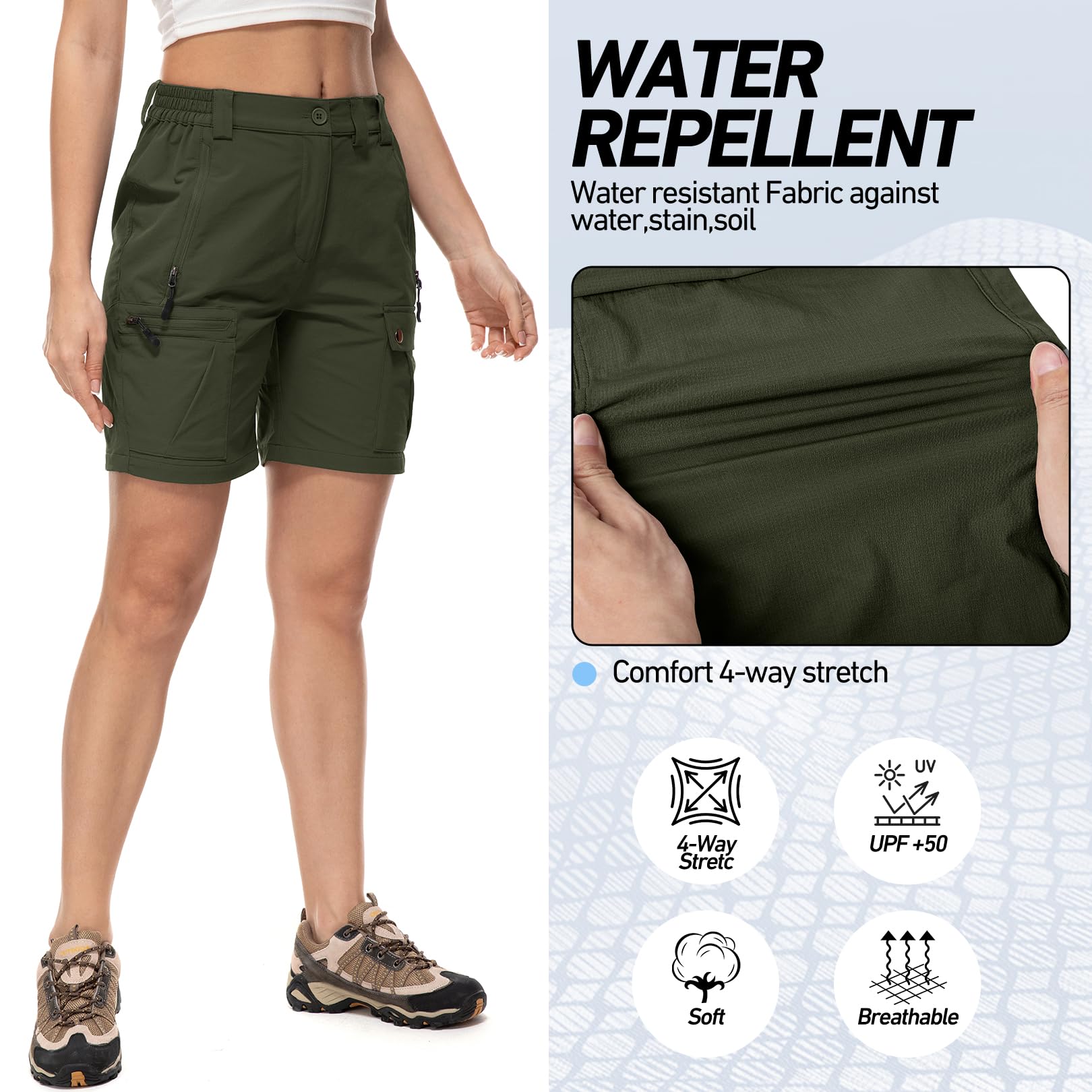Pantaloncini Donna Cargo Corti Estate Vita Elastica Leggeri Asciugatura Rapida Pantaloni da Trekking con 4 Tasche