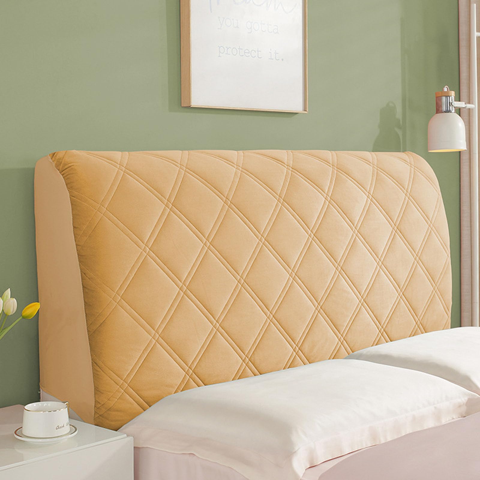 Double/Single Headboard Cover, Padded Bed Headboard Slipcover Super King Size Small, Protector Slipcover for Bed Headboard Dust Proof(Size:180cm,Color:Brown)