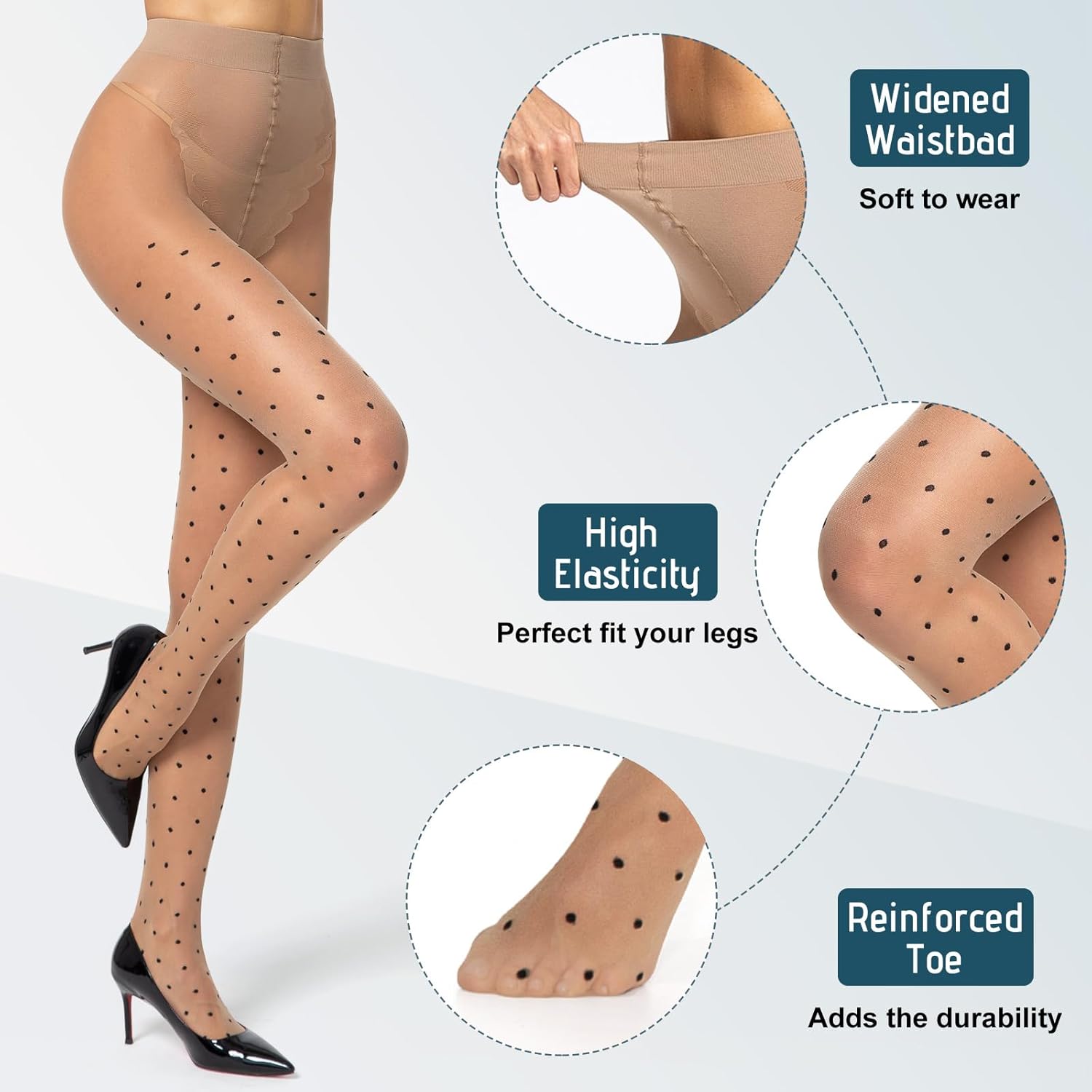 MANZI Women's Sheer Patterned Tights All-Over Polka-Dot Leopard Hearts Stockings 30 Denier Pantyhose Nylons - Image 3