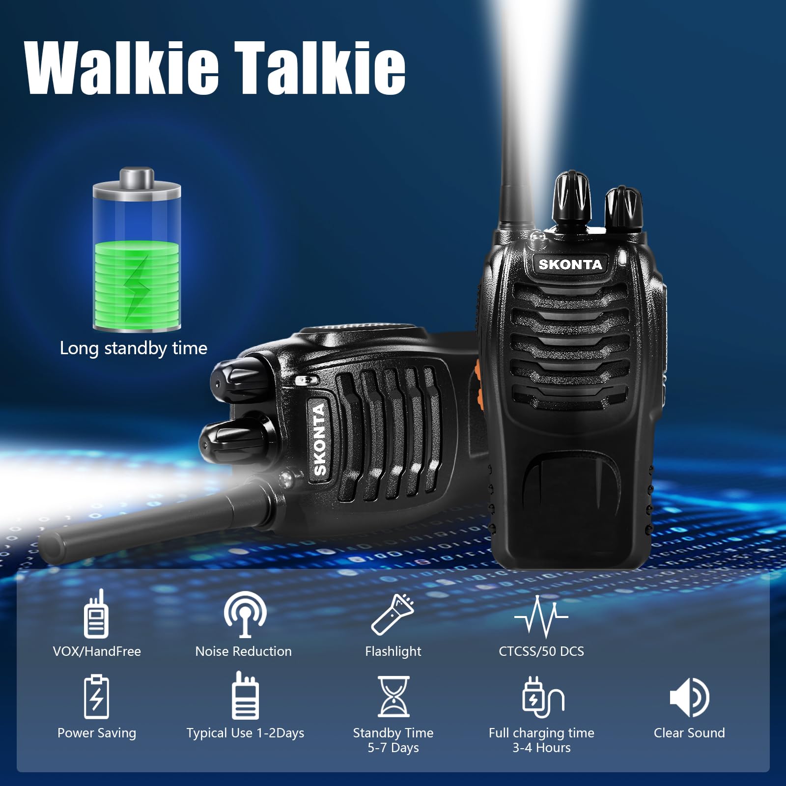 Two Way Radios, Suitable for Adults and Kids, 16 Channels walkie talkies, Equipped with Rechargeable Batteries, with LED Light and VOX Function, Ideal Camping and Hiking Communication — view 5