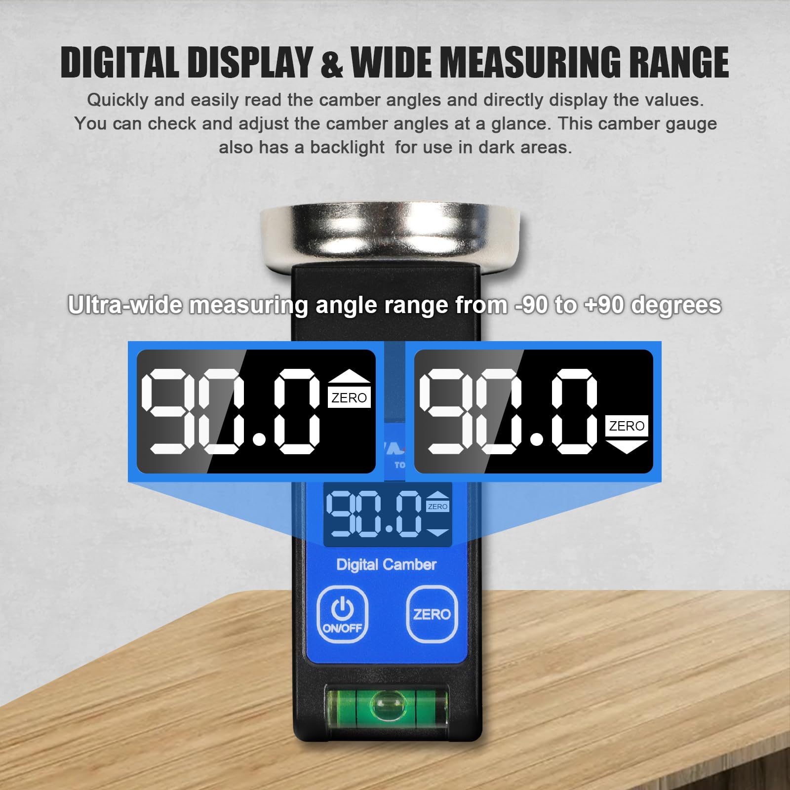 Camber Gauge Digital Wheel Alignment Tool -90° to +90° Wide Range Wheel Alignment & Balancing Tools Accurate Caster Camber Gauge with Digital Display & Powerful Magnet & Positioning Bubble & Reset Key