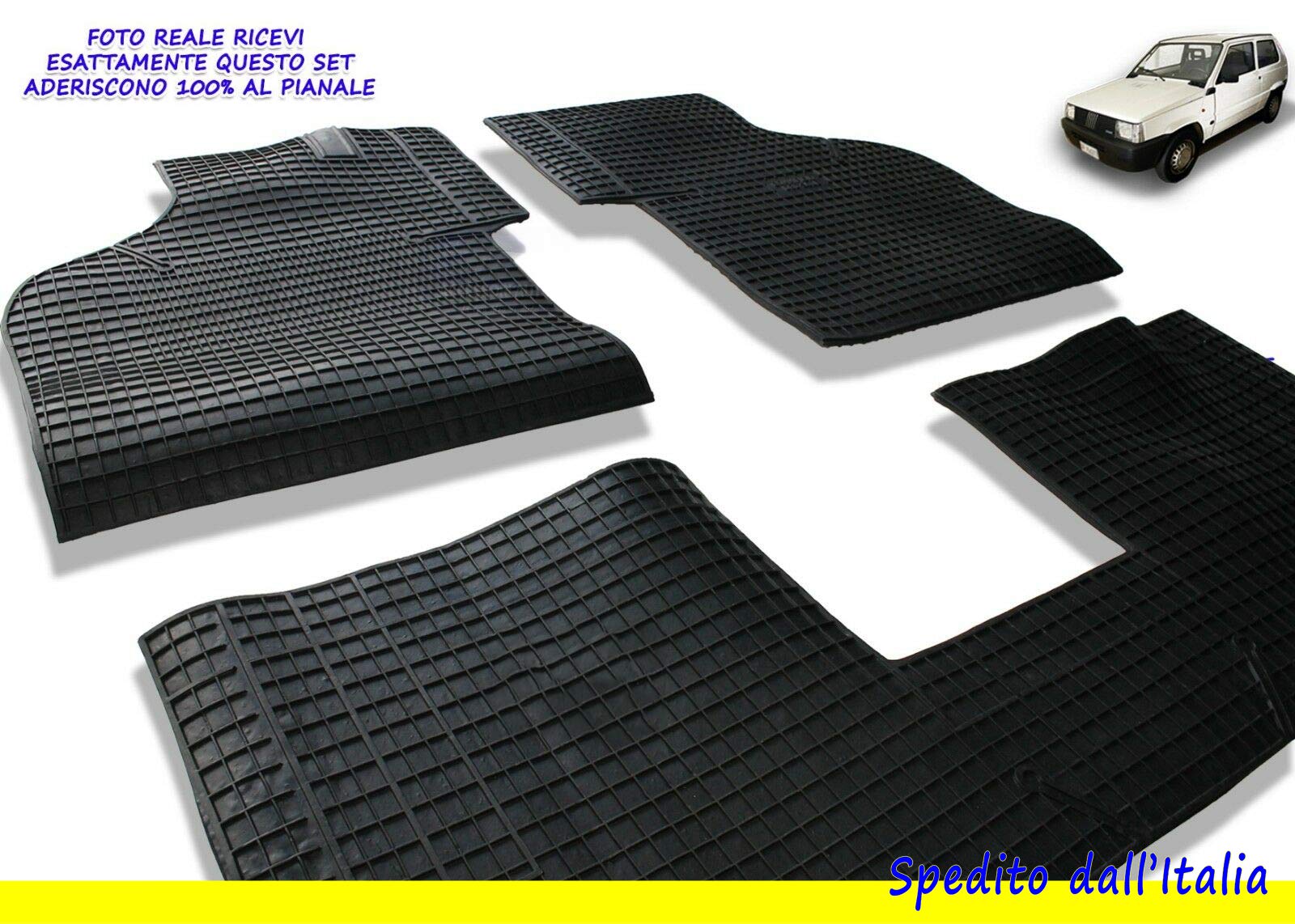 Tappetini in Gomma per Panda 750 4x4 141-141 A dal 1986 al 2003 Tappeti auto su misura antiscivolo in set completo con Posteriore Intero 10750