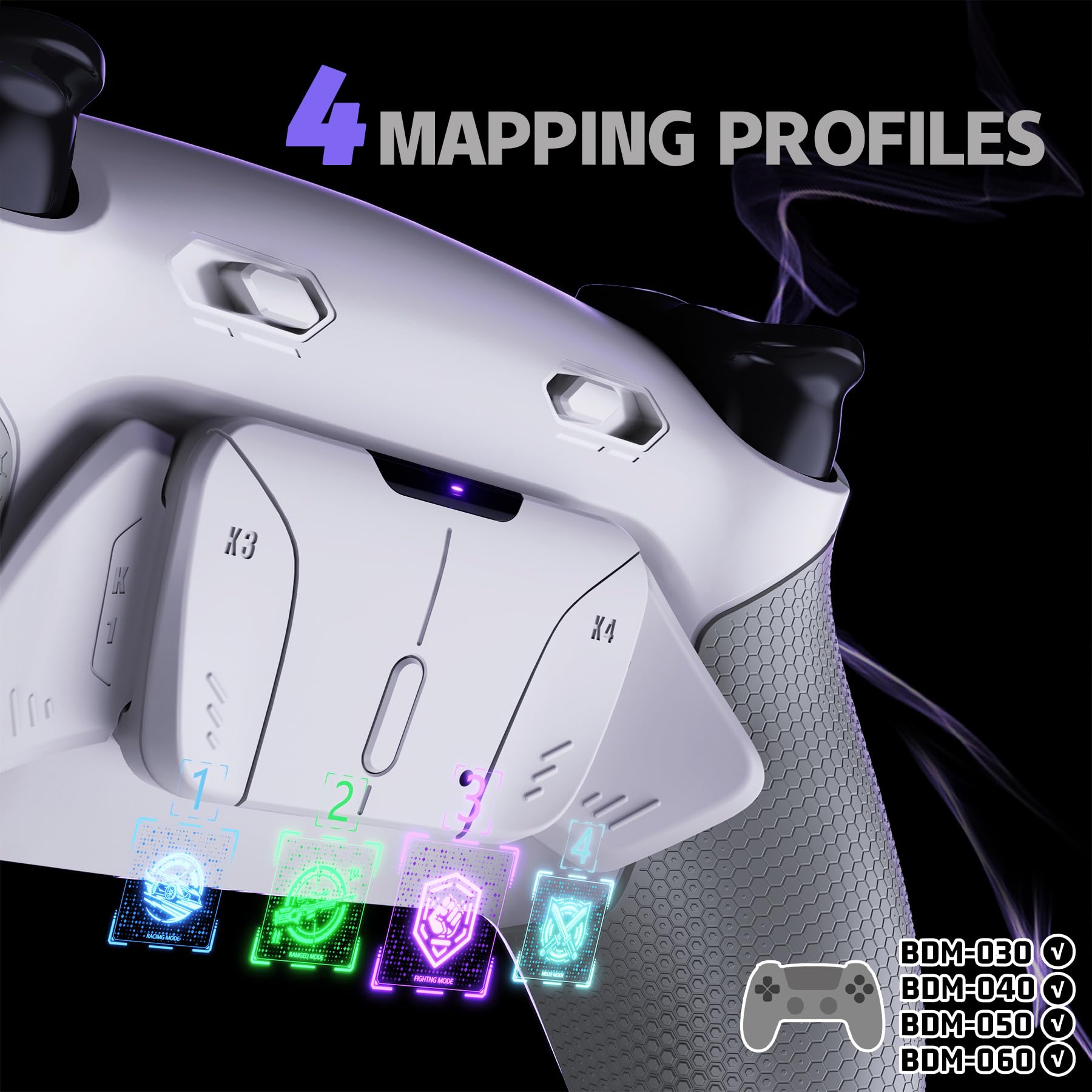 eXtremeRate RISE4 Plus MAX Remap Kit per ps5 Controller BDM-030 040 050 060, 4 Palette Posteriori Programmabili & Clicky Trigger Stop per ps5 Joystick - Senza Controller, Bianco&Grigio