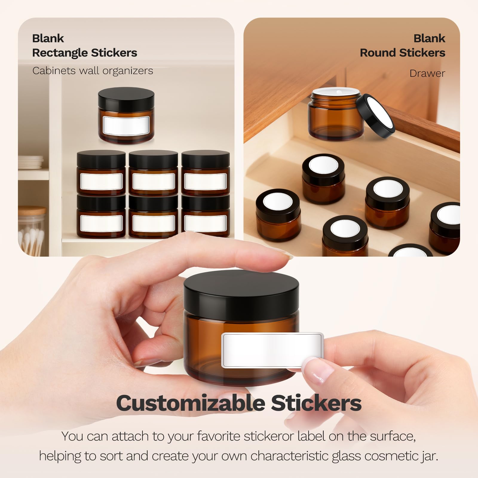 Bumobum 1 oz Glass Jars with Lids, Empty Cosmetic Containers