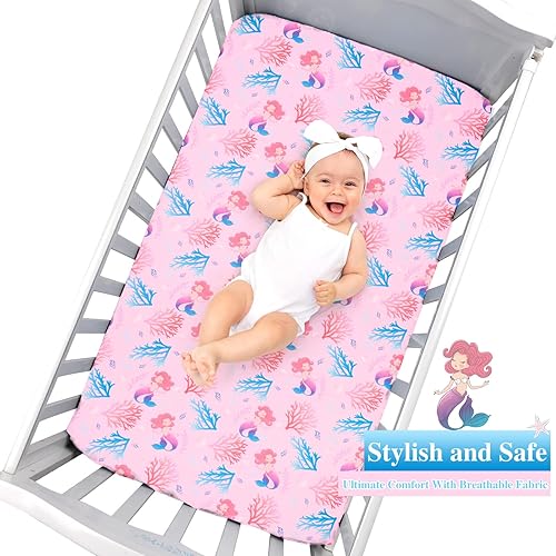 Miniatura 3 de UOMNY Sábana bajera ajustable para cuna para niñas, para colchones estándar de cuna, transpirable, 28 x 52 pulgadas, color rosa