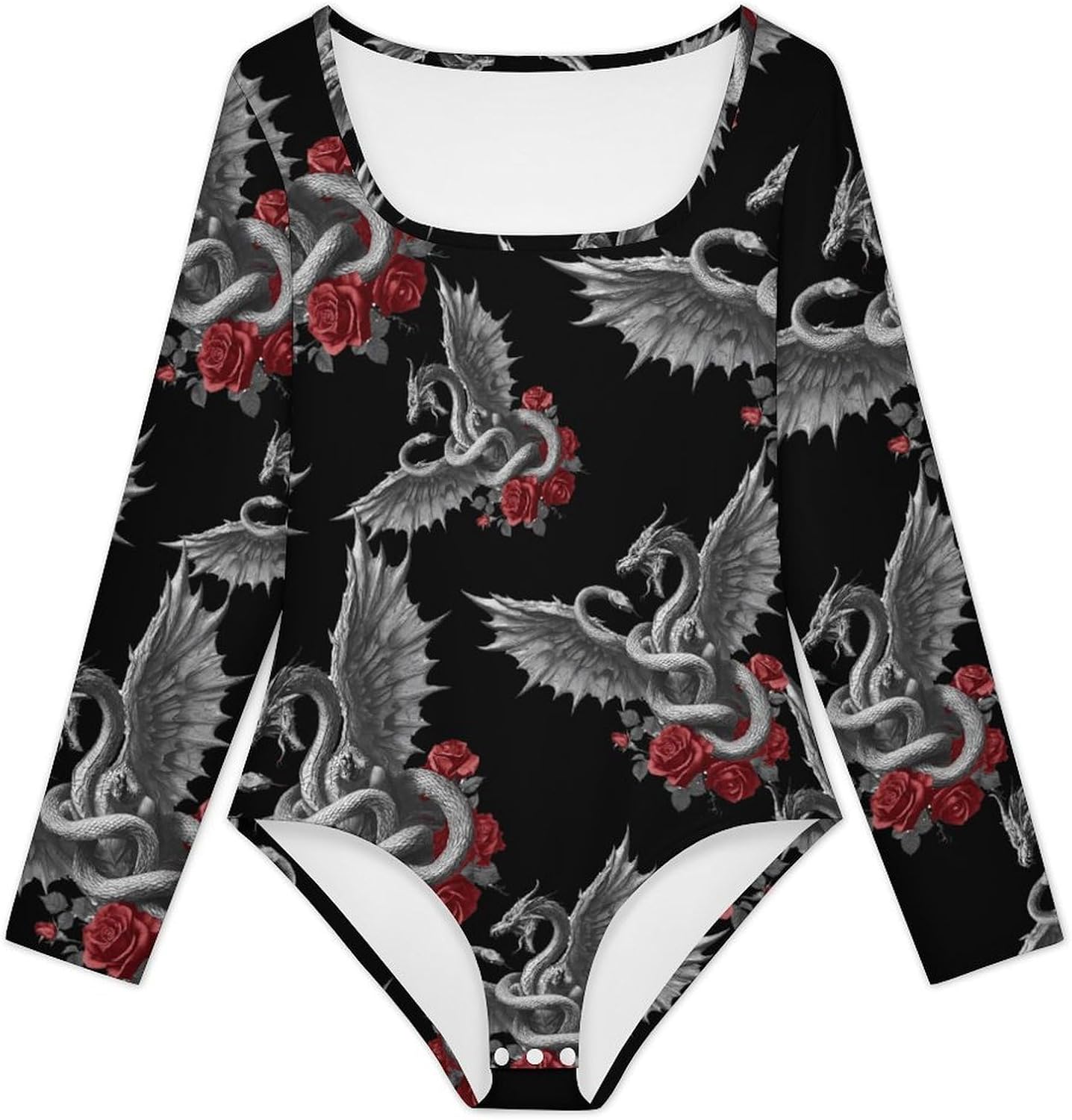 Dragon Snake Roses Women's Bodysuits Long Sleeve Top 5XL