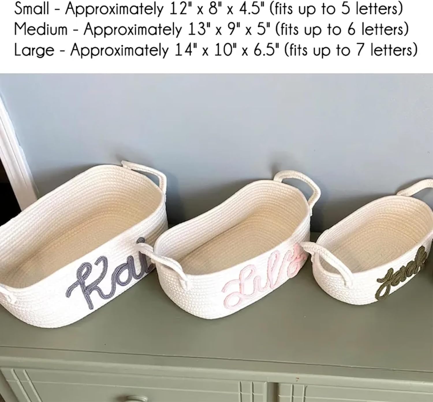 Custom Baby Name Basket, Personalized Baby Gift Basket Cotton Rope Diaper Caddy Nursery Organizer Stortage Bin for Baby Shower (Style A)